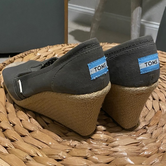 Toms Charcoal Wedge Peep-Toe Shoes - Picture 4 of 9